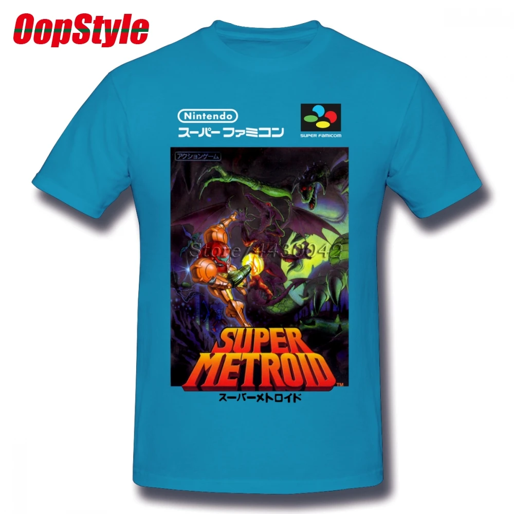 Супер Metroid nintendo Super Famicom японская коробка искусство рубашка SNES Футболка мужская Homme Пользовательские Короткий рукав плюс размер Мужская футболка - Цвет: Королевский синий