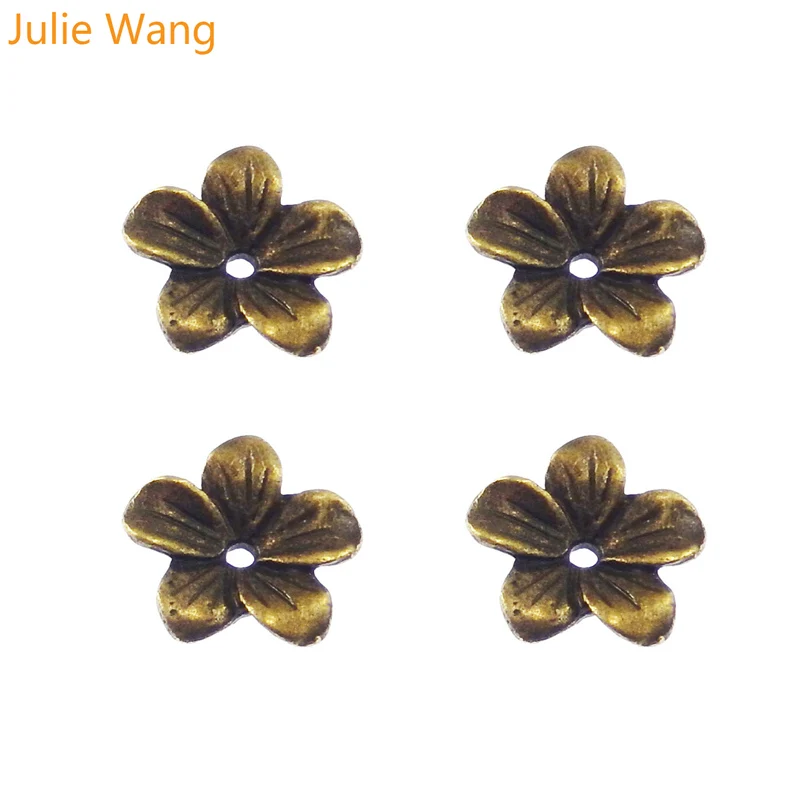 Julie Wang 60 шт./лот Античная бронзовая бусина в форме цветка из сплава Подвески для
