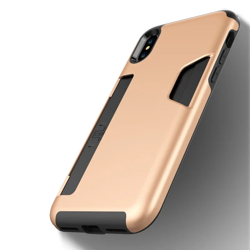 Модный чехол с отделением для карт iPhone XS X 10 Hybrid PC + TPU держатель Броня