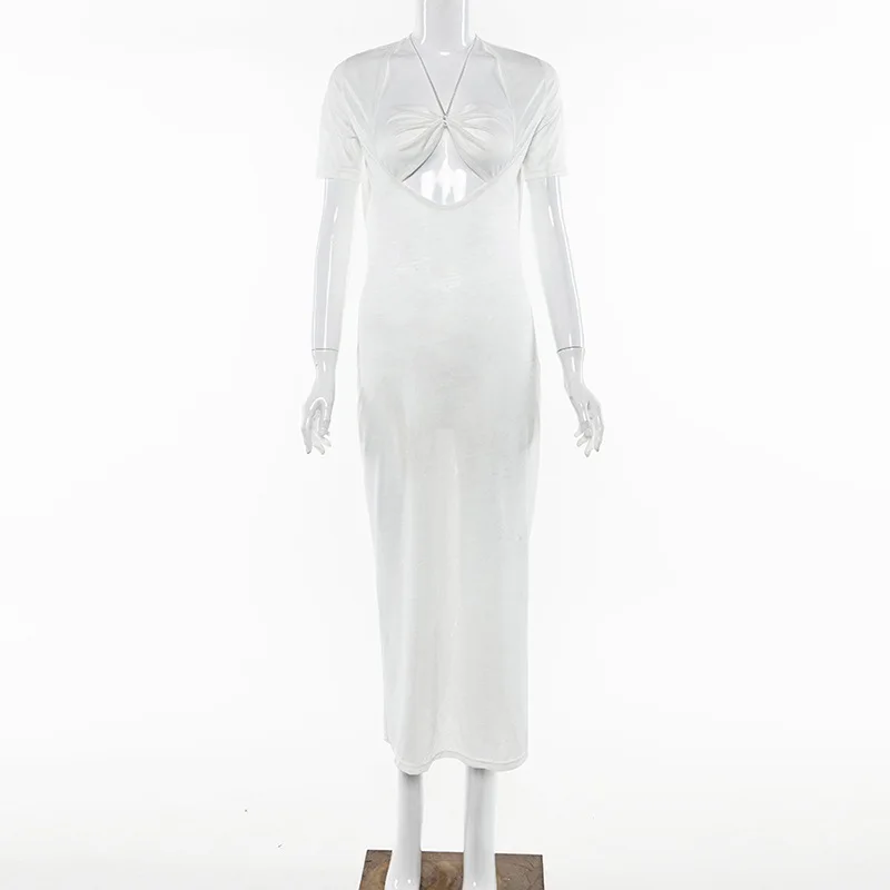 Сексуальное длинное платье без бретелек женское тонкое летнее модное с коротким