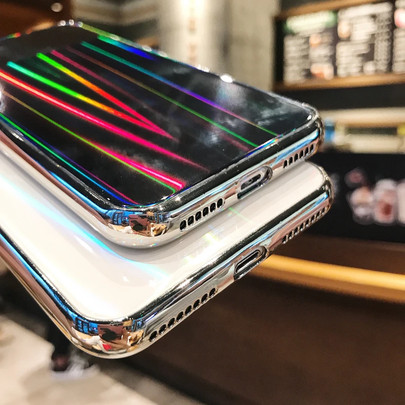 WMZSUCC Laser Rainbow Tempered Glass Phone Case for iPhone X 8 7 Back Cover 6 6s Plus Wholesale |