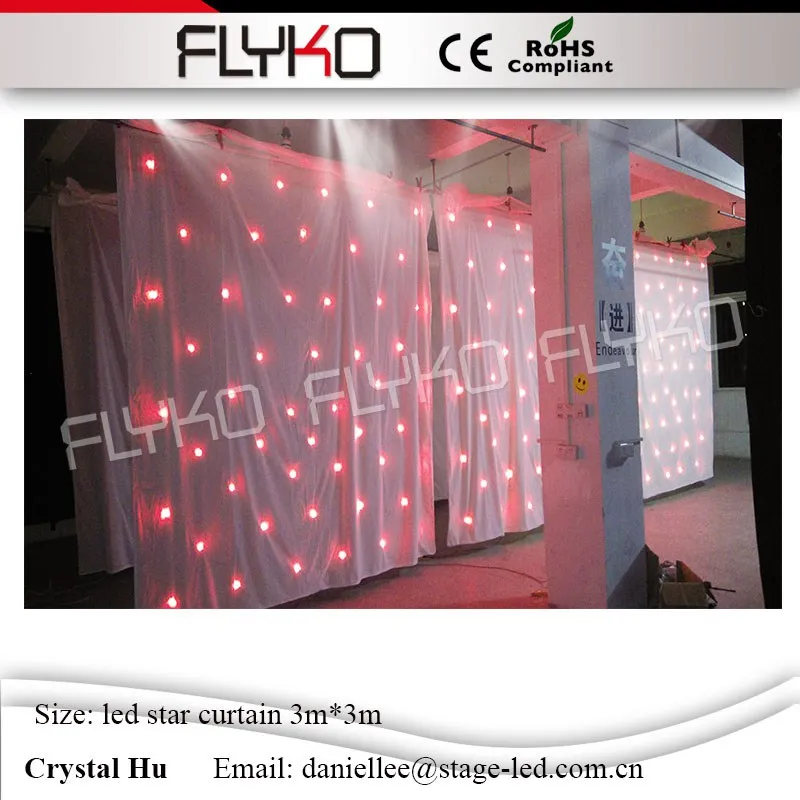 Flyko хорошее качество led звезда занавес Белый фон для свадебного украшения с