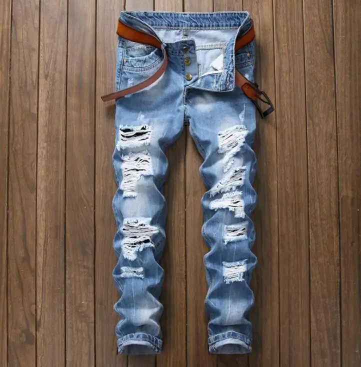 Оригинальный дизайн новинка изношенные вручную джинсы со средней посадкой