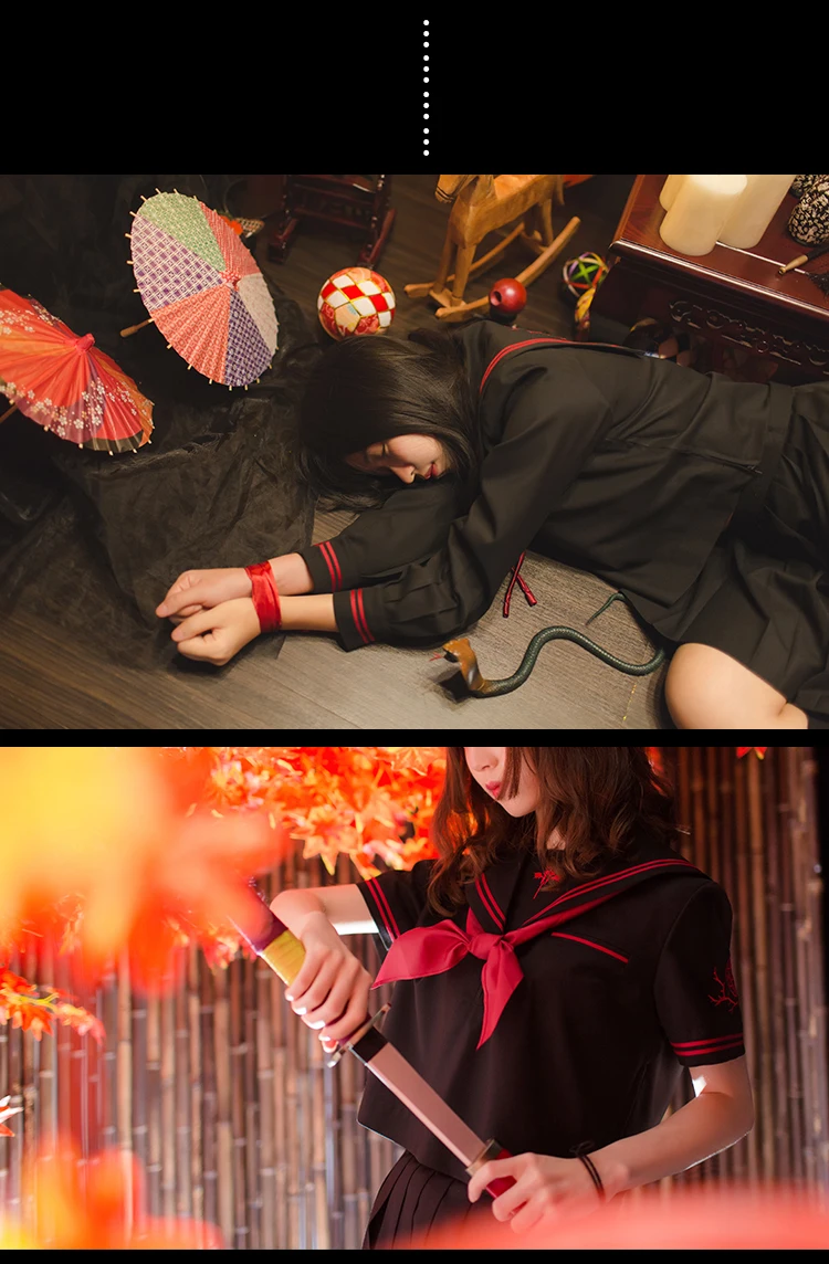 UPHYD Dark Demon School Uniforms For Girls Anime Cosplay Costumes JK Sailor Uniforms S-XL Top And Pleated Skirt