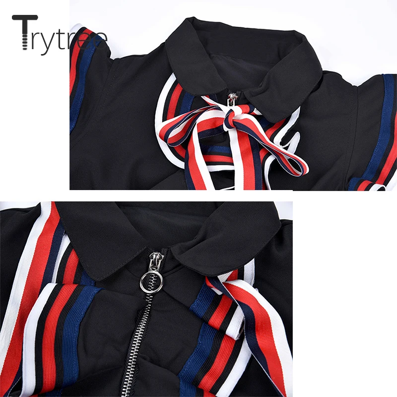 Женское Повседневное платье Trytree однотонное черное из полиэстера с бантом на