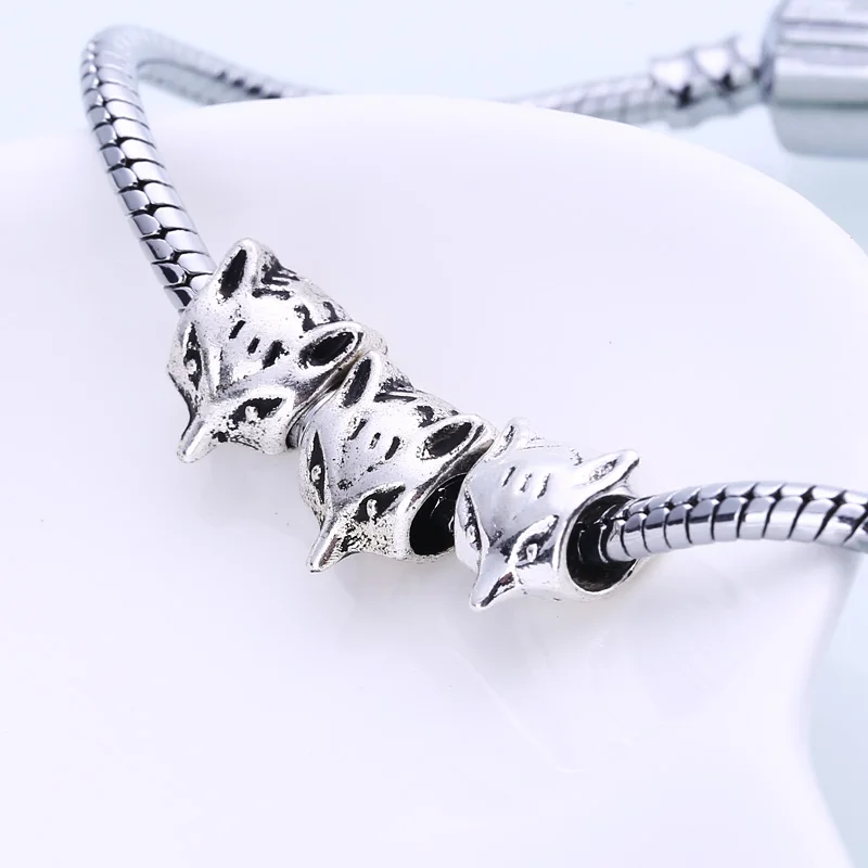 Metal Fox Beads Fit Pandora Charms Antique Silver DIY Zinc Alloy European Animal for Bracelets 30pcs/lot BC1039 | Украшения и