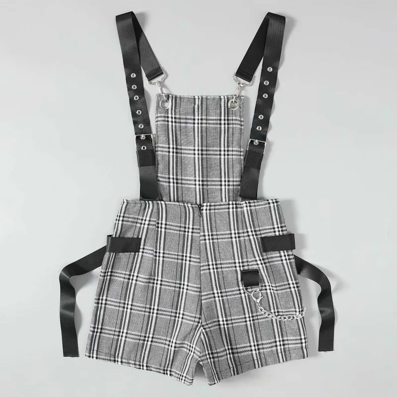 Для женщин Chic регулируемые подтяжки короткие комбинезон Ретро Клетчатый узор