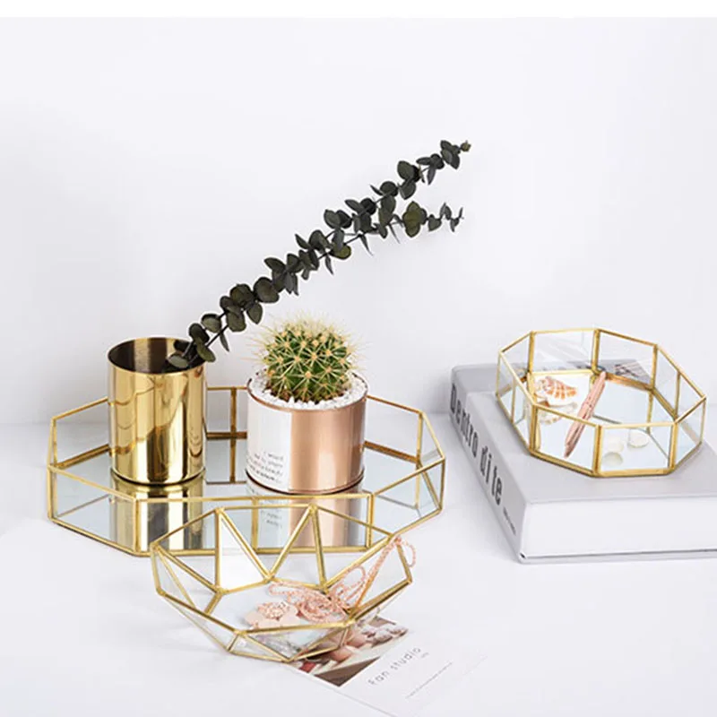 Стеклянный металлический поднос для хранения ювелирных изделий косметические