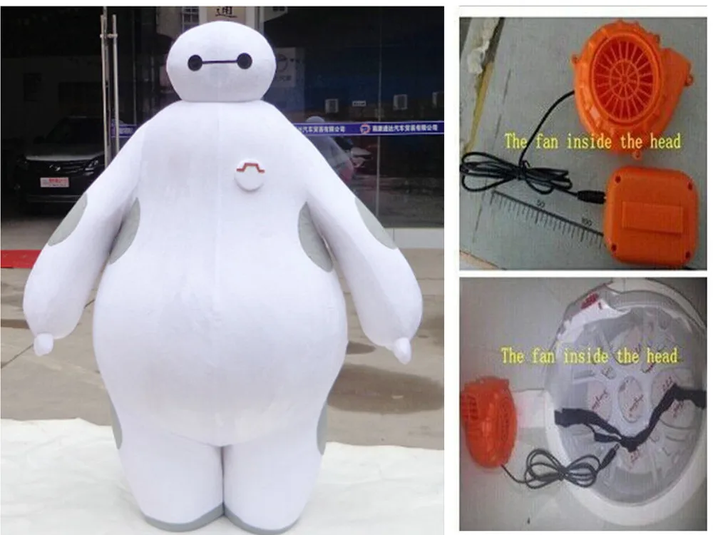 with fan BING RUI CO реальные изображения костюм большой герой 6 костюм талисмана Baymax мультфильм взрослый Размер большой героический талисман EMS БЫСТРО - Цвет: with fan