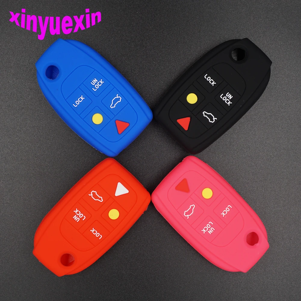 

Xinyuexin Silicone Car Key Cover FOB Case For Volvo S80 S60 V70 XC70 XC90 D05 Flip Remote Car Keychain Jacket Car-styling