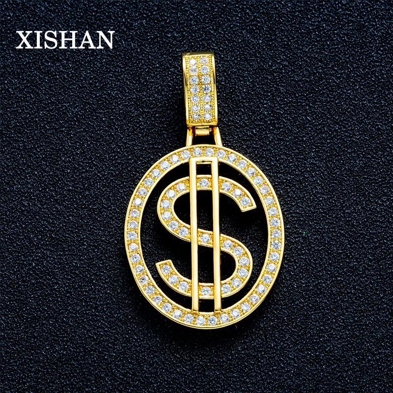 Золотой цвет американский доллар медный материал Iced Zircon CZ денежный кулон