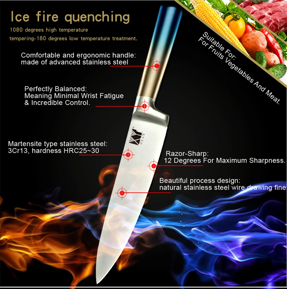 XYj кухонный нож из нержавеющей стали для фруктов утилита Santoku нарезки хлеба
