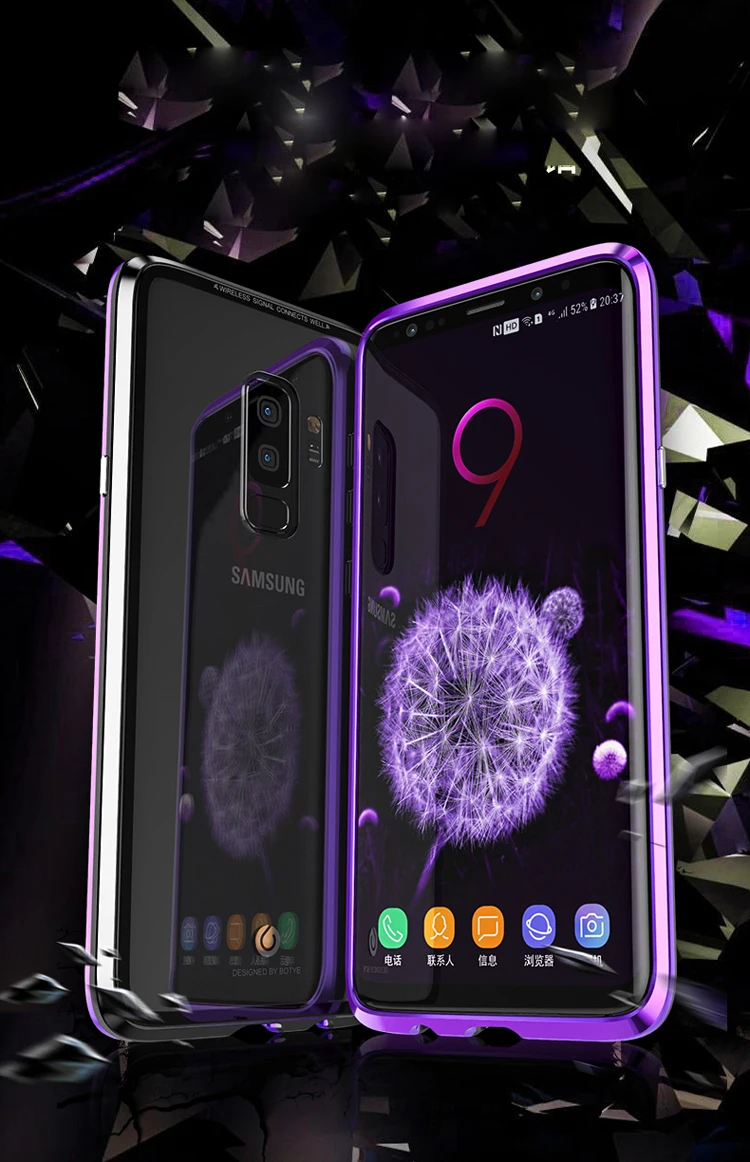 2 in 1 Magnetic Adsorption Case Clear Tempered Glass Built-in for Samsung Galaxy S9 /S9 Plus Metal Cover bumper |