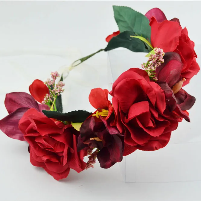 

2020 Big rose flower exaggerate crown hair flower headdress wreath band wreath for wedding vintage Travel Festival 1198E