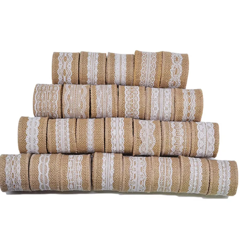 2M 5cm Burlap Rolls Hessian Jute Lace Ribbons Vintage Rustic Wedding Ornaments DIY Craft Supplies Birthday Gift Box Package Rope