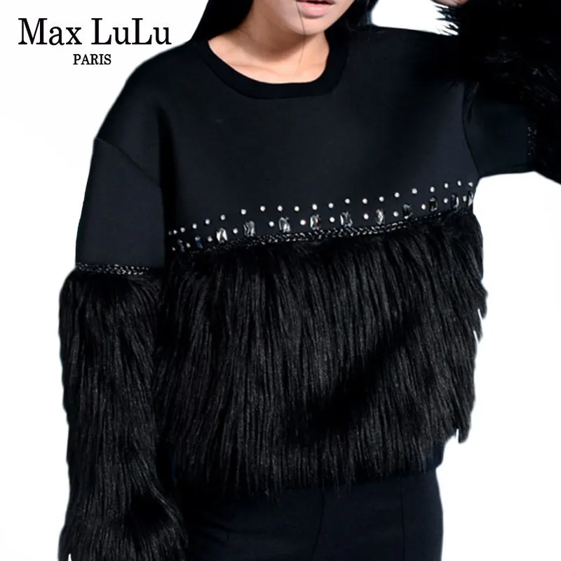 

Модная женская осенняя меховая уличная одежда Max LuLu в Корейском стиле, женские толстовки с капюшоном в стиле пэчворк, винтажный спортивный к...