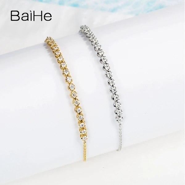 BAIHE Solid 18K розовое золото(AU750) 0.16ct H/SI круглый полный огранки настоящие бриллианты Свадебные модные ювелирные изделия браслет