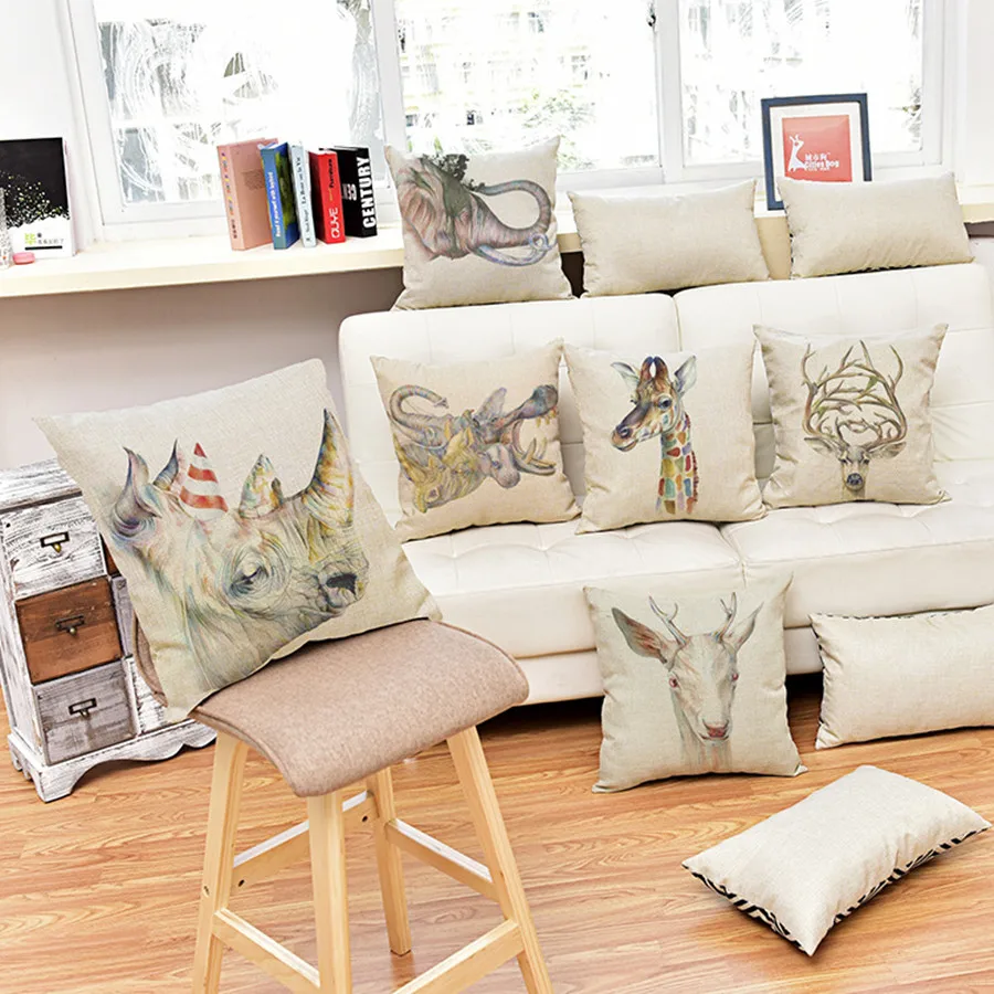 Ручная роспись подушка в виде животного жираф искусственный дизайн хлопковая
