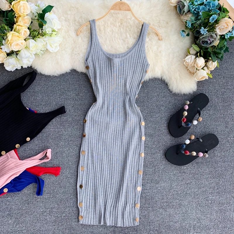 2019 Новая модная женская одежда для взрослых Облегающее вязаное платье с круглым