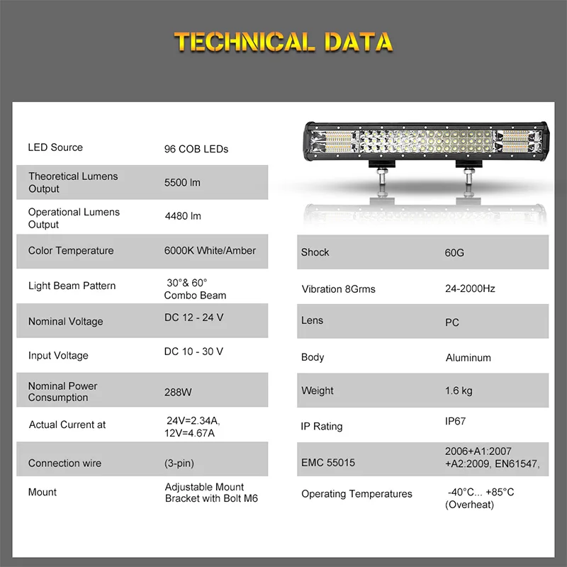 LED бар 20 дюймов 288 W светодиодный свет бар 5 режимов туман combo водонепроницаемый IP67 автомобиля Лодка offroad уровни для вождения фары работы