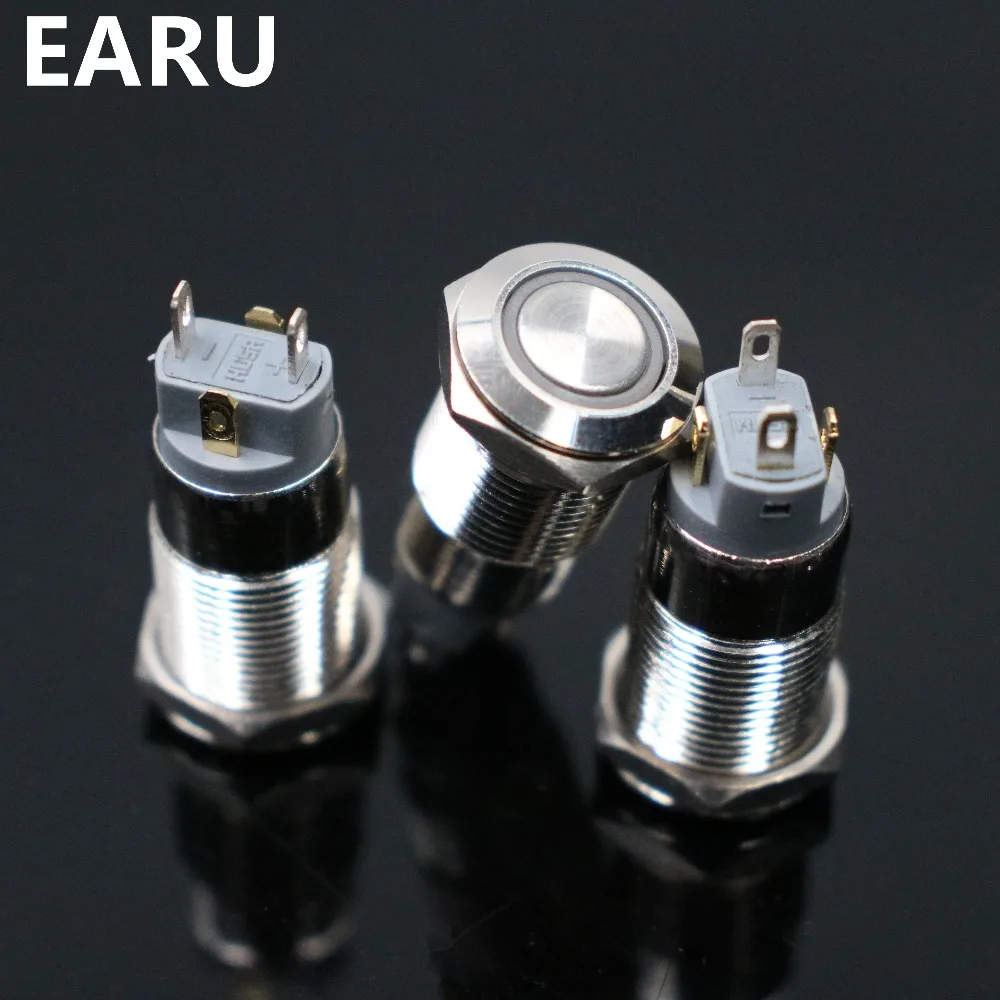 12 мм Φ плоский круглый металлический кнопочный переключатель из нержавеющей