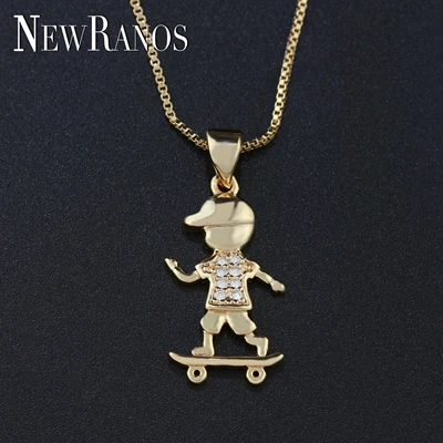 boy-champagne gold Newranos, милое ожерелье для девочек и мальчиков, роликовое катание, скейтборд для девочек и мальчиков, циркониевое ожерелье с подвеской для женщин, модное ювелирное изделие NQM005244 - Окраска металла: boy-champagne gold
