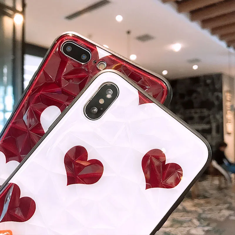 Tfshining Diamond glass Love Heart чехол для телефона iPhone XS Max XR 8 plus 7 6/6 S Plus Жесткий Чехол задней