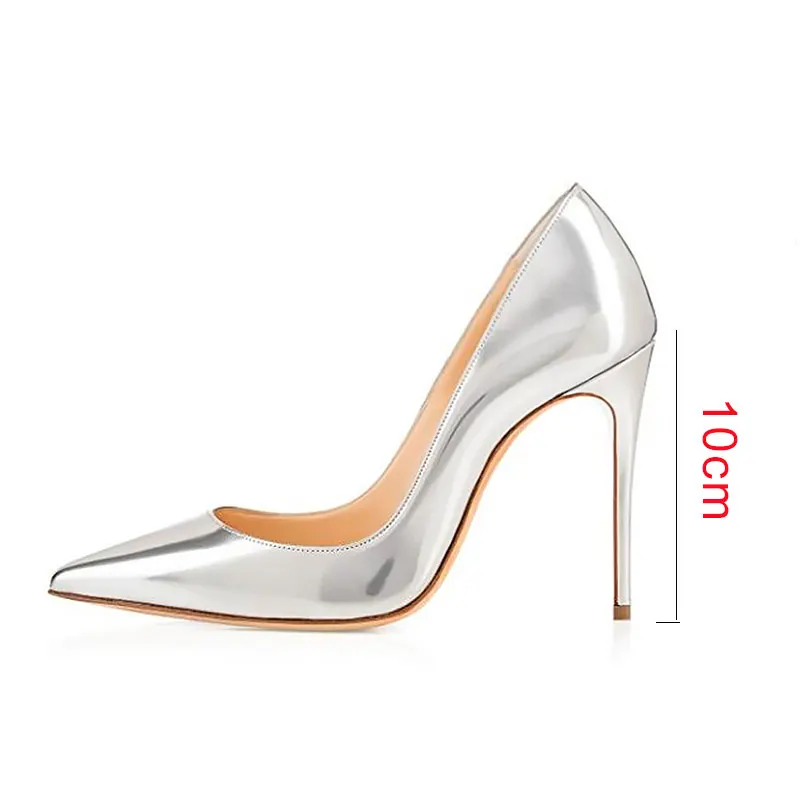 10CM HEEL Silver ElisabetTang/белые туфли; женские красные туфли на высоком каблуке; черные туфли-лодочки; Серебристые лакированные свадебные туфли-лодочки на шпильке; пикантная женская обувь - Цвет: 10CM HEEL Silver