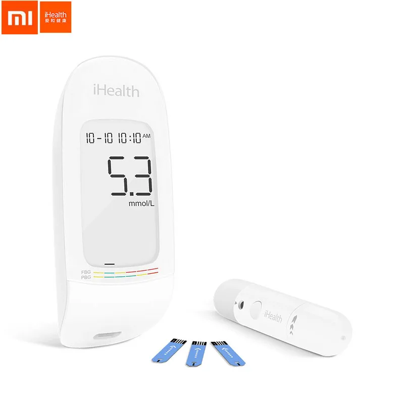 Xiaomi IHealth измеритель уровня глюкозы в крови с тестовыми полосками Lancets компактный портативный 5 передач ЖК-дисплей Цифровая подсветка памяти для хранения
