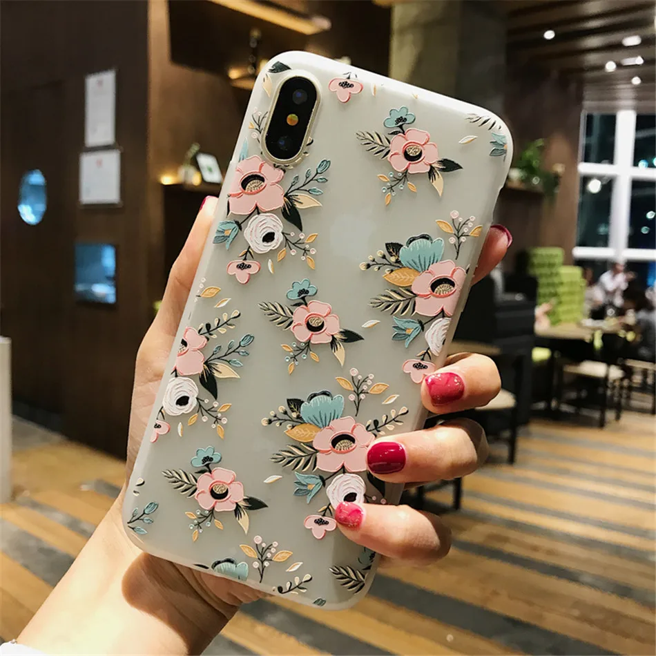 Lovebay 3D рельефный силиконовый чехол для iPhone 6, 7, 6 S, 8 Plus, X, XS, MAX, XR, Мягкий ТПУ чехол для телефона с цветами для iPhone 6, 7 Plus, чехол, Fundas