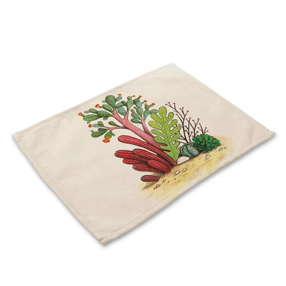 Микс 6 видов столовых салфеток мясистые растения кактуса с принтом льняная ткань