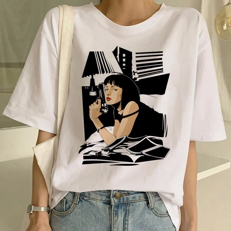 Pulp fiction женские рубашки эстетический Миа 90s Харадзюку корейский стиль футболка футболки Femme девушка фильм Ulzzang Топ тройник женский