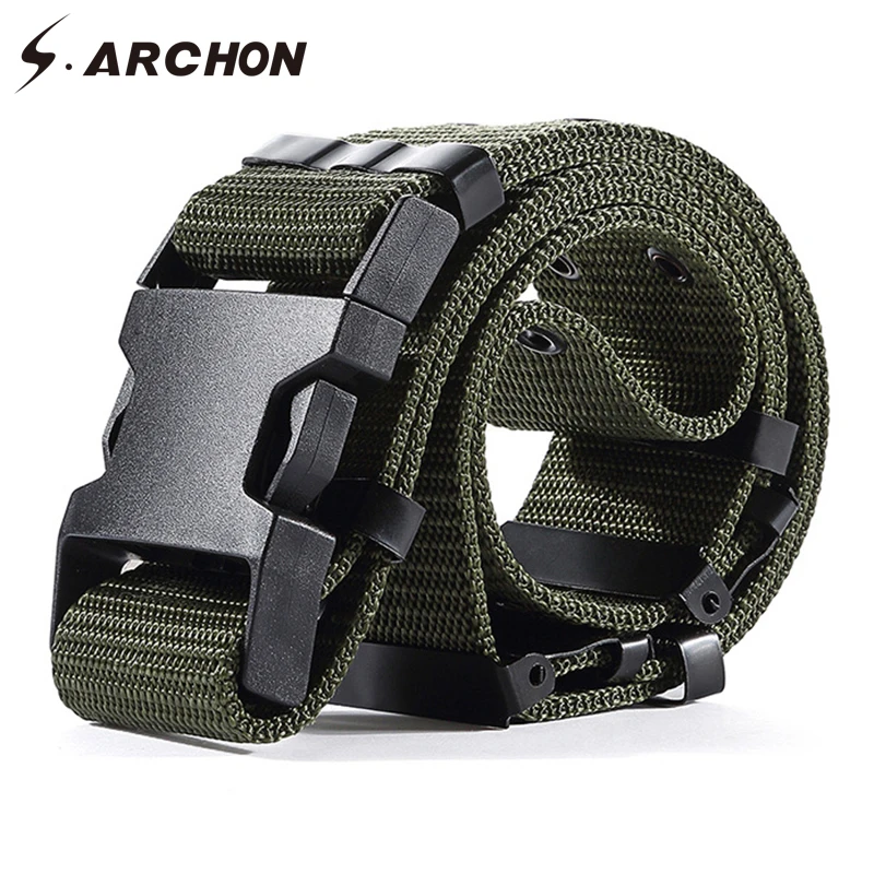 S.ARCHON Thick Adjuster Buckle Tactical Nylon Belt Men Casual Fastness Buttonhole Military Waist Survival Combat Army Belts | Аксессуары