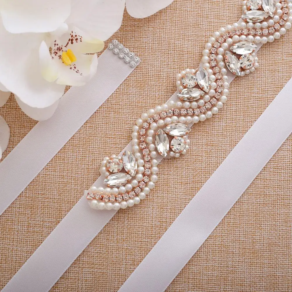 Элегантный жемчужный свадебный пояс jaevini ленточный со стразами для платья