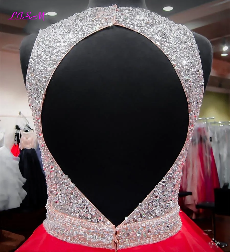 Vestidos de 15 anos Кристаллы бальное платье Бальные платья из органзы красных для