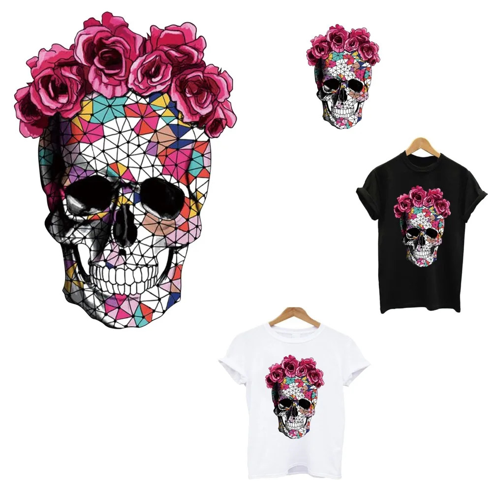 

Rose skull patch stripes on clothing stickers iron on patches application of one ironing printing for clothing applique stripe