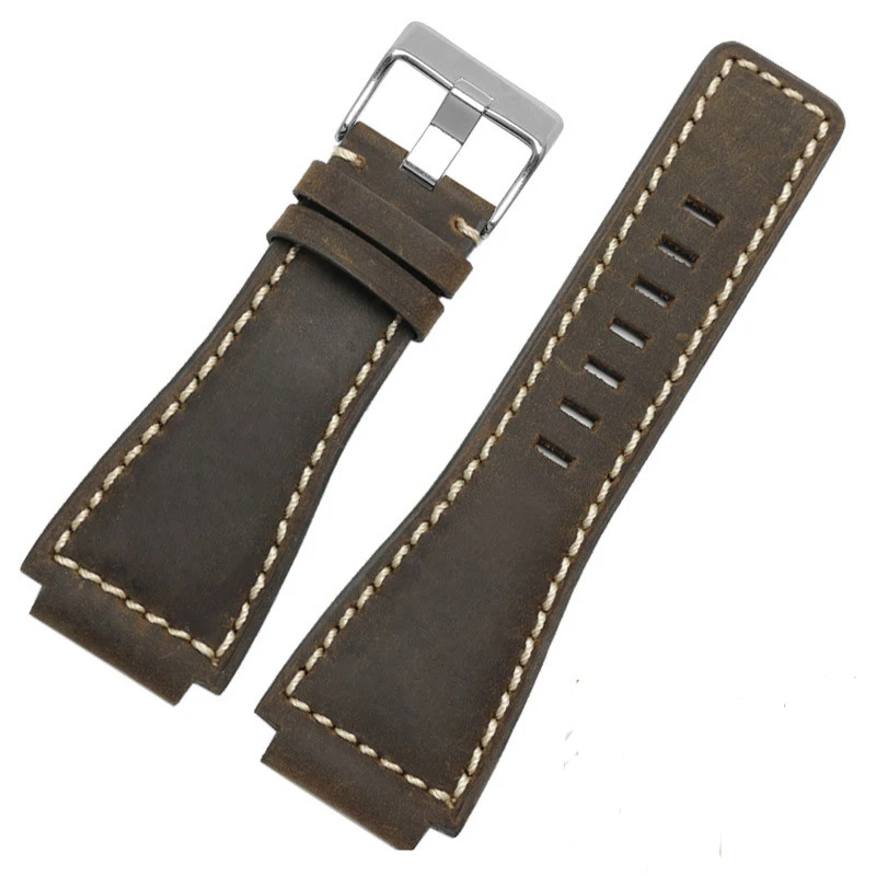 MERJUST 33*24mm Convex End Italian Soft Calfskin Leather Watch Strap For Bell Series BR01 BR03 Watchband Bracelet Belt Ross