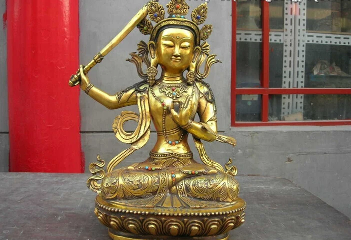 

song voge gem S0378 19"Tibet Temple bronze Copper gild Green TARA Kwan-Yin Guan Yin buddha statue