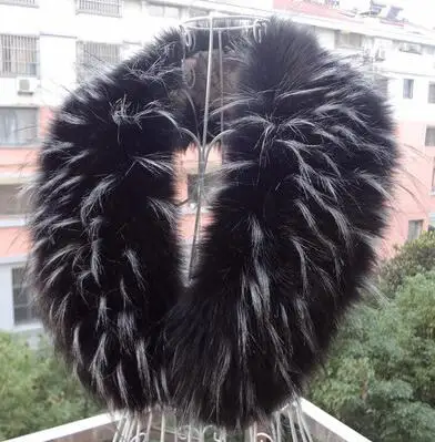 black white tip Осенне-зимний женский шарф кашне из искусственного лисьего меха енота воротник из искусственного меха с капюшоном 95 см - Цвет: black white tip