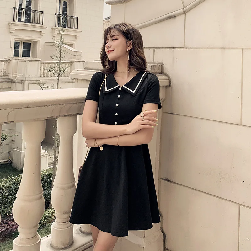 

Plus Size Summer Clothe for Women Peter Pan Collar A-Line Mini Dress for Women Summer Dress Black Casual Ladies Dresses 2019 Rob