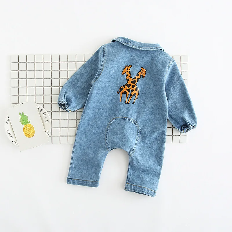 2018 мягкий джинсовый Детский комбинезон с рисунком кота Одежда для младенцев
