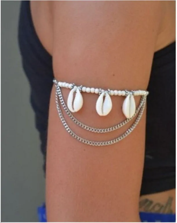 New Hot Simulated-pearl Shell Upper Arm Bracelet Armbanden Slave Harness Tassels Chain Gold Silver Cuff Armlet | Украшения и