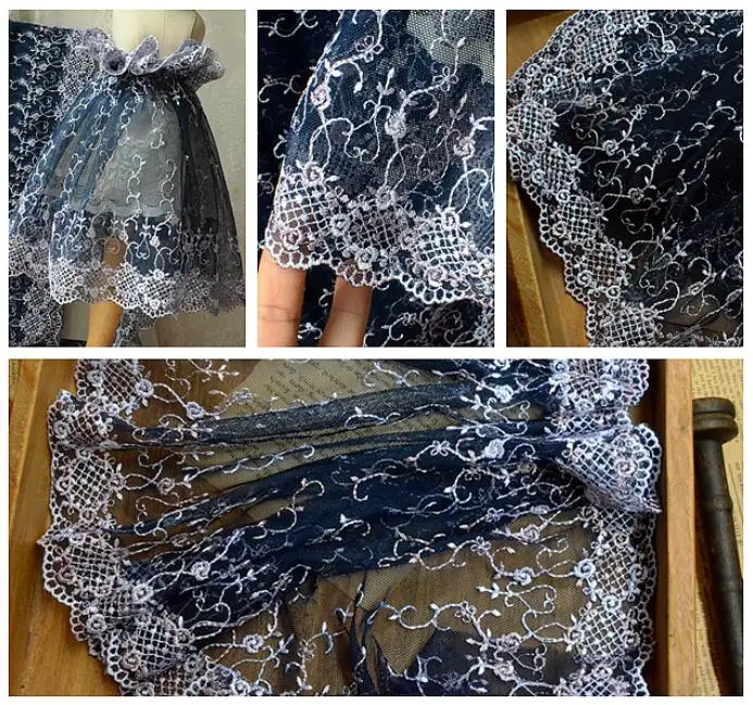 Бесплатная доставка 2 метра темно-синяя сетчатая вышивка кружевная отделка