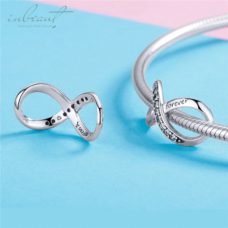 Inbeaut Лидер продаж 925 пробы Серебряный микро CZ fit Pandora браслет символ бесконечности бусины Forever Love подарок браслет подвески