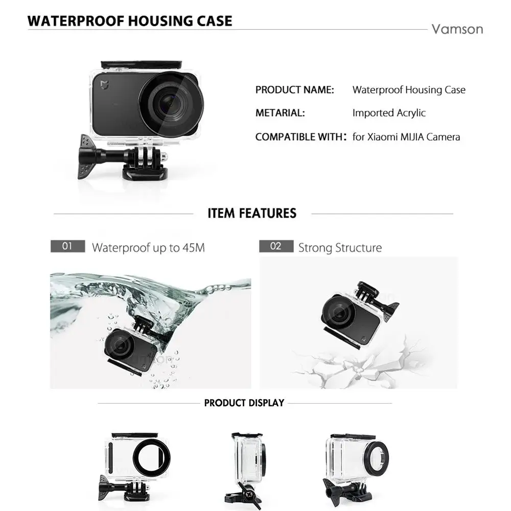 Купить Vamson для Xiaomi MIAJIA, комплект аксессуаров, Крепление для штатива, водонепроницаемый корпус, корпус, рамка, силиконовый ремешок для шеи, Экшн-каме...