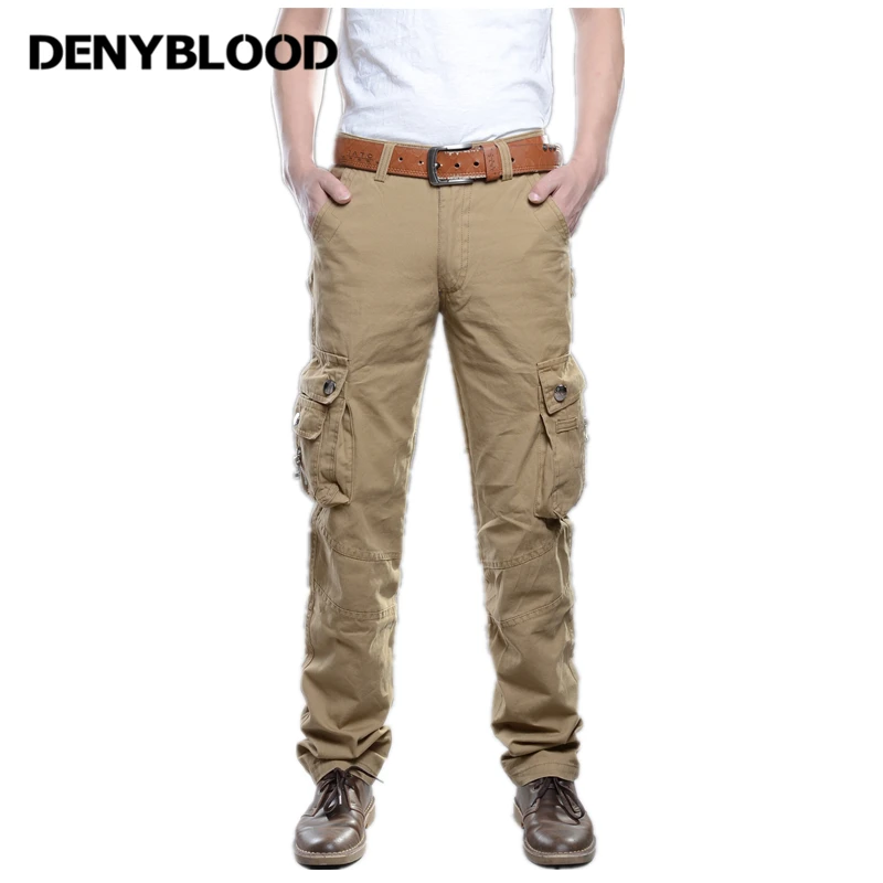 

Denyblood Jeans Mens Cargo Pants Khaki Chinos Cotton Twill Army Green Military Working Clothing Casual Pants Straight 2187