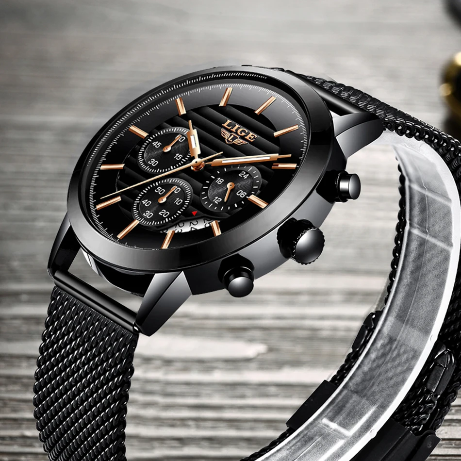 Часы LIGE мужские модные спортивные кварцевые из нержавеющей стали|Кварцевые часы|
