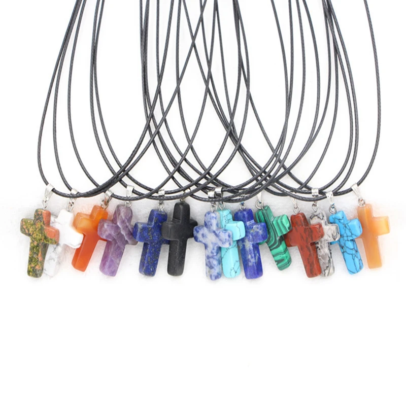 Крест кристалл ожерелье натуральный камень ниспадающее на шею кварц