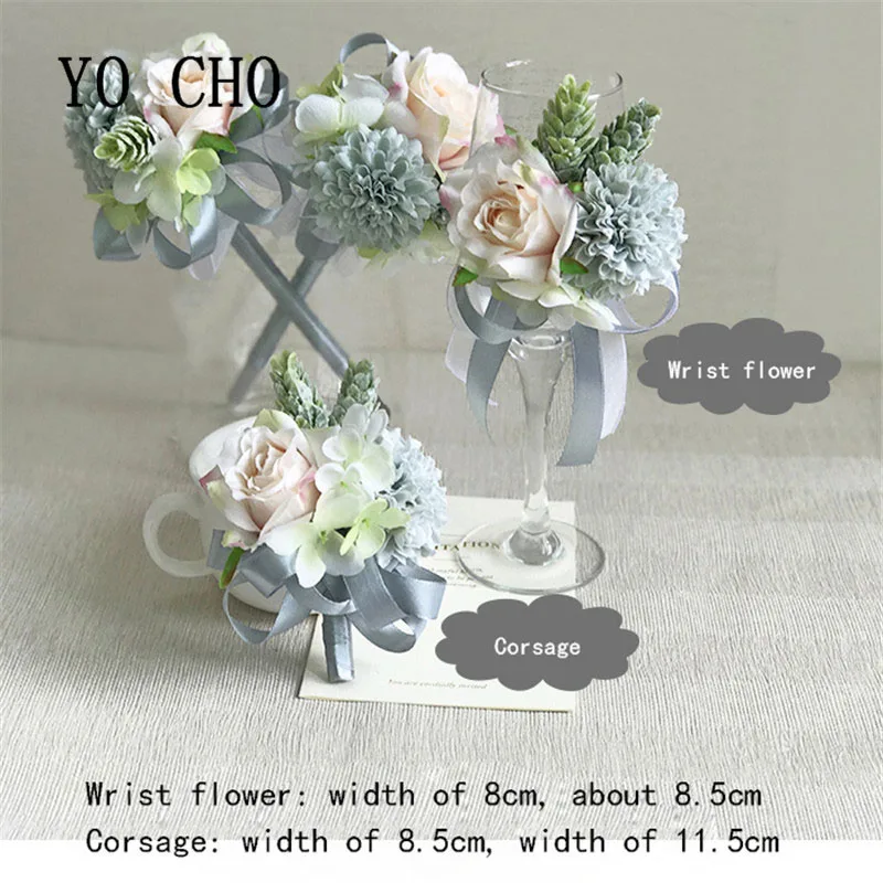 Браслет бутоньерка YO CHO для невесты свадебный браслет с искусственным синим