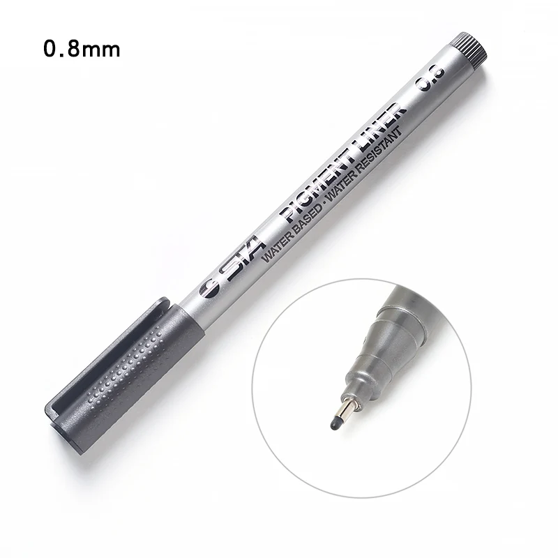 1 шт пигмент лайнер Pigma Micron чернила маркер для белой доски 0,05 0,1 0,2 0,3 0,4 0,5 0,6 0,8 различных наконечников, черная ручка эскизов ручки - Цвет: 0.8mm
